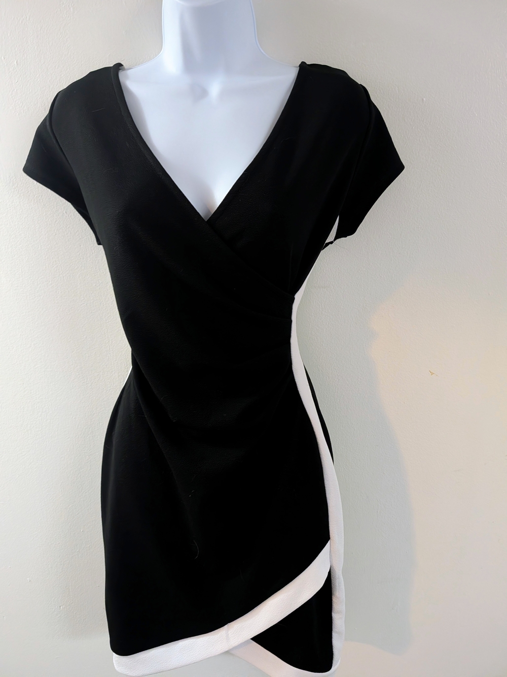 Almost Famous Black Mini Fitted Dress with White Trim